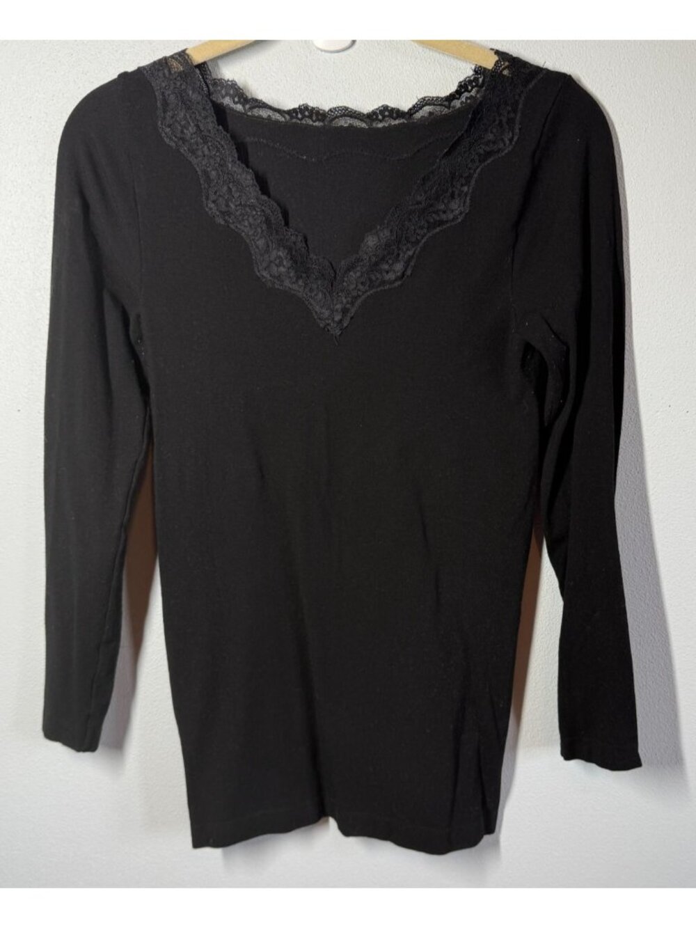 Elietain Womens One Size Fits Most Black Lace Trim Long Sleeve Baselayer Stretch